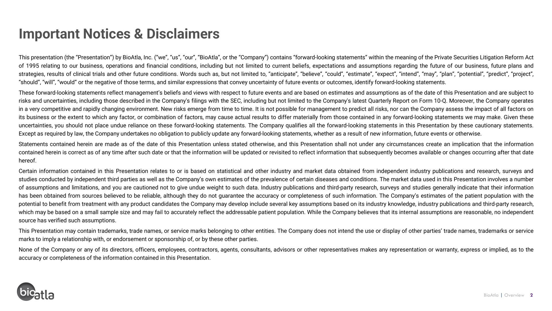 important notices disclaimers | BioAtla