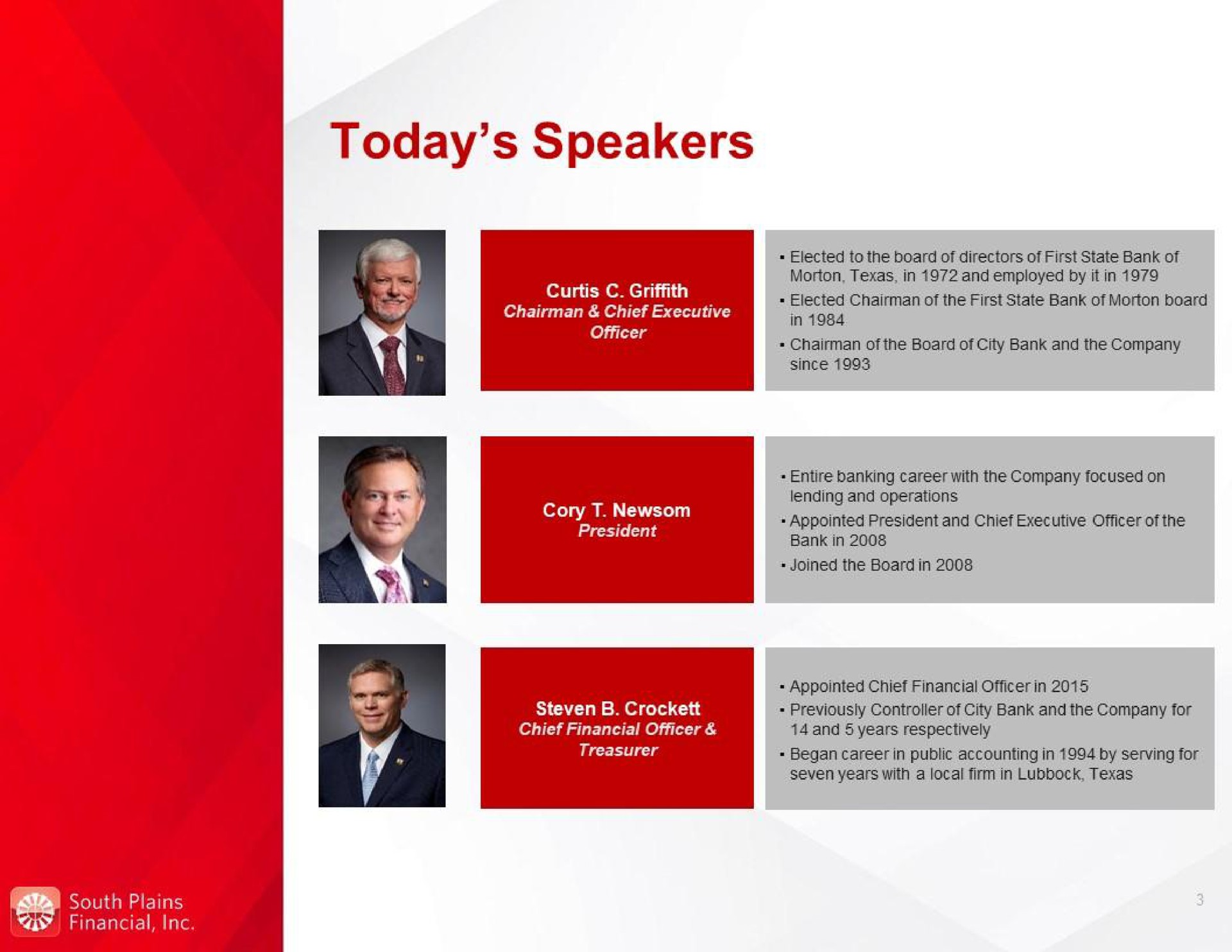 today speakers | South Plains Financial