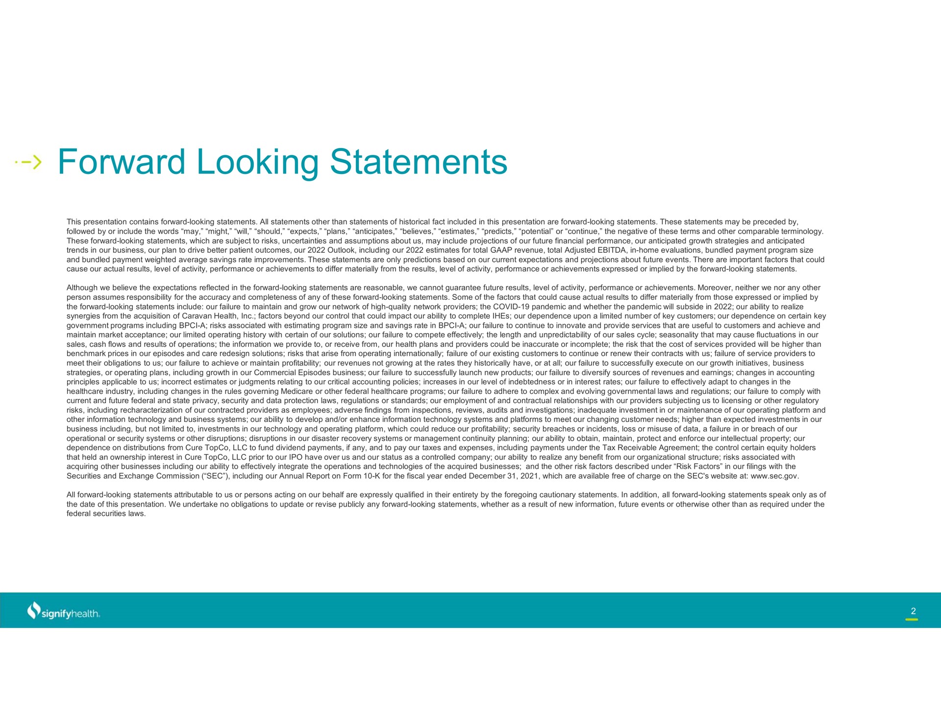 forward looking statements | Signify Health