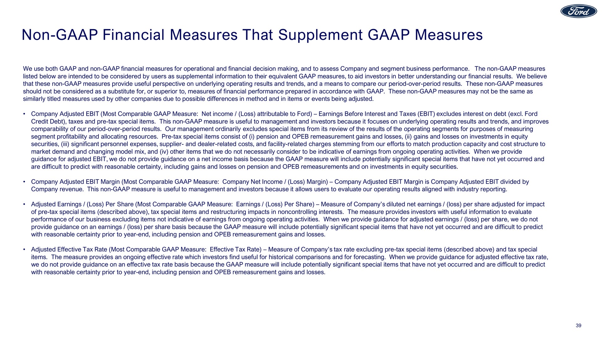 non financial measures that supplement measures | Ford