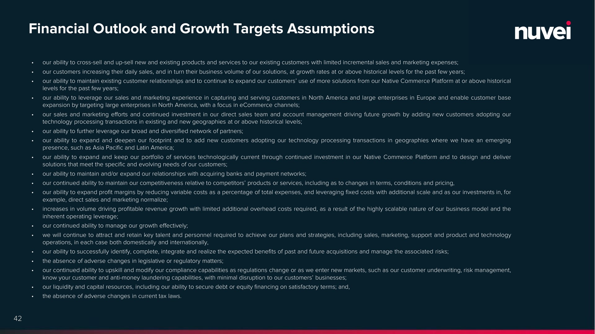 financial outlook and growth targets assumptions | Nuvei