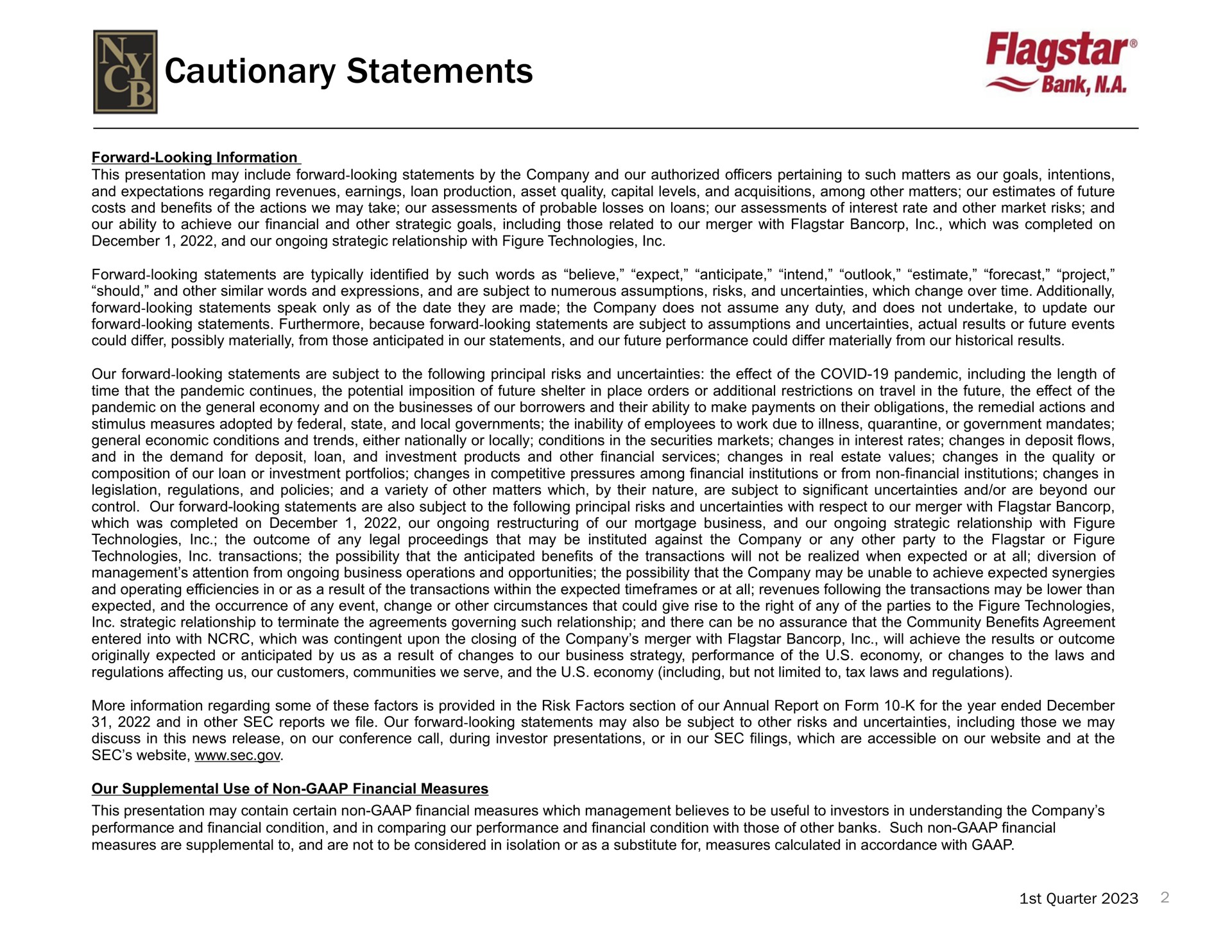 cautionary statements bank | New York Community Bancorp