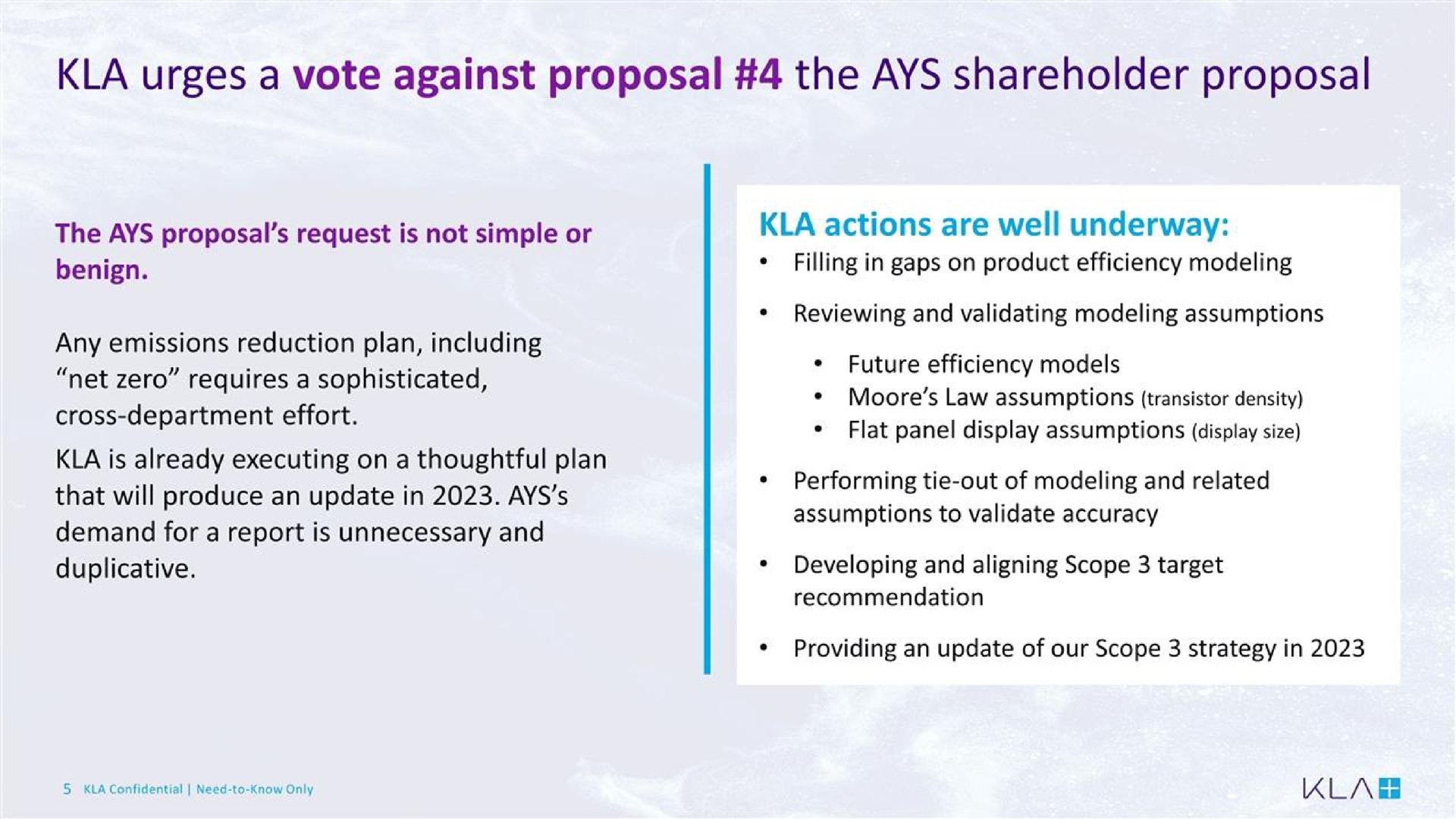 urges a vote against proposal the shareholder proposal | KLA