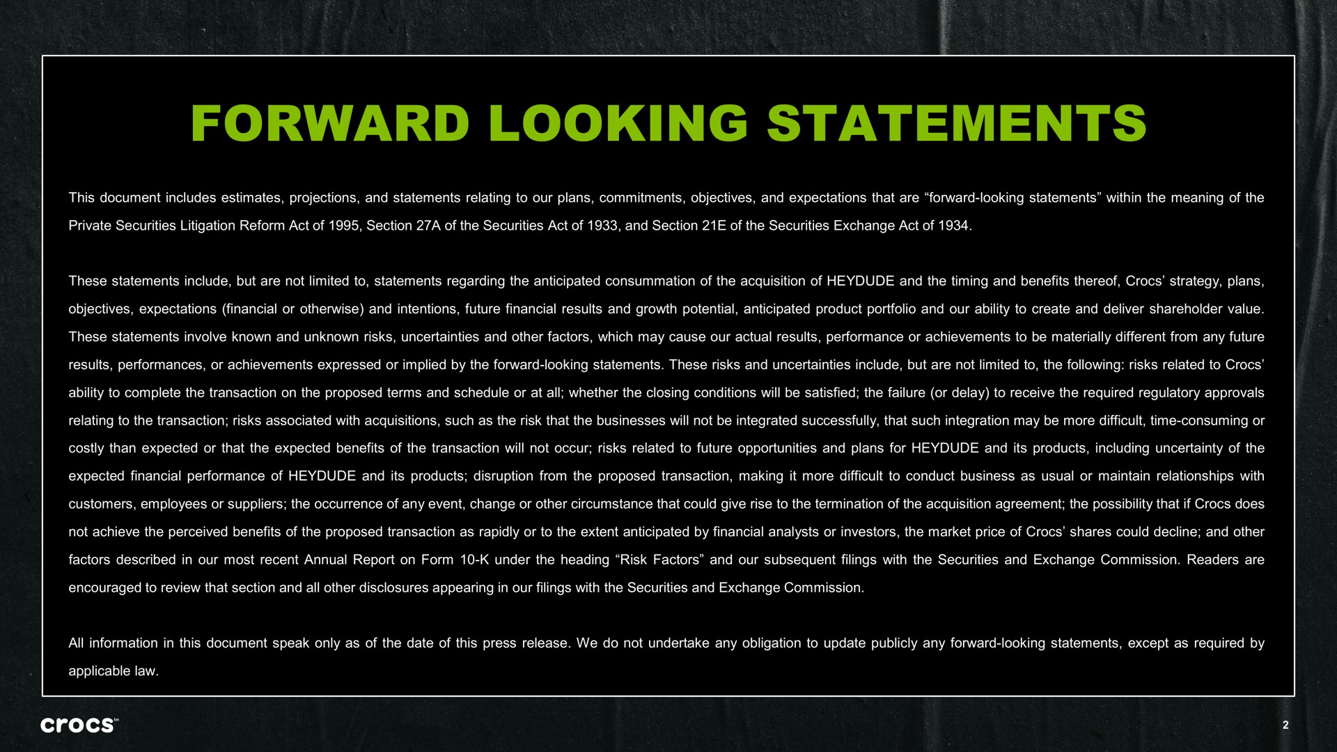 forward looking statements | Crocs
