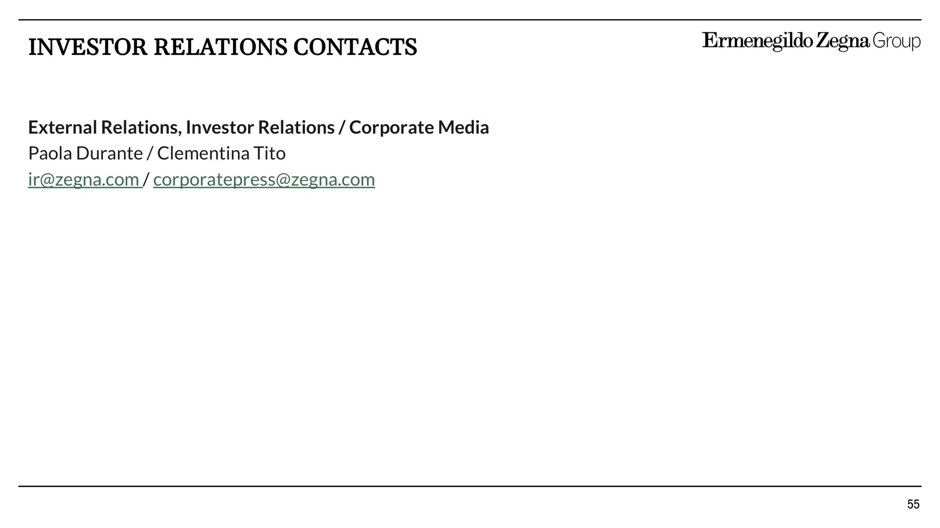 investor relations contacts group | Zegna