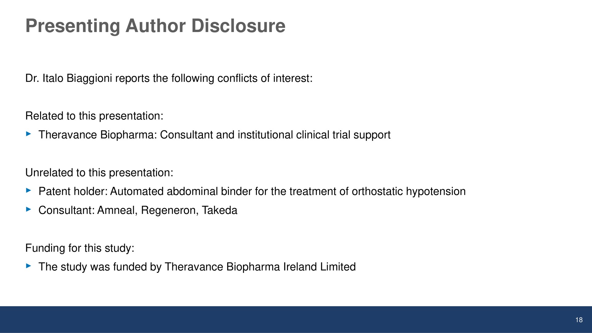 presenting author disclosure | Theravance Biopharma