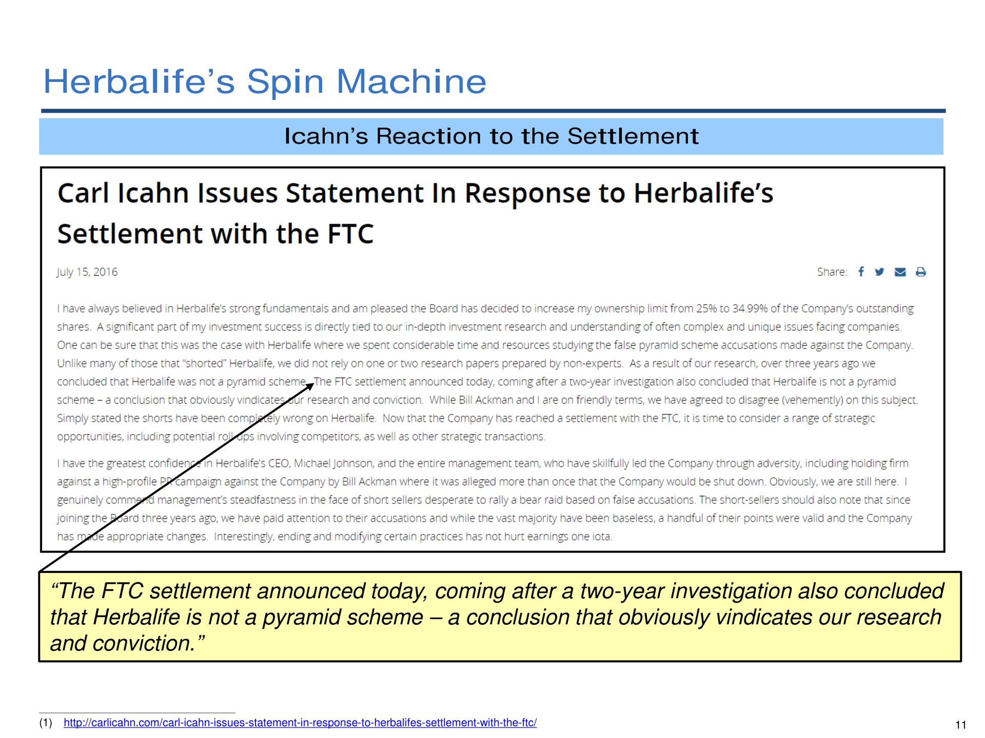 spin machine carl issues statement in response to settlement with the | Pershing Square