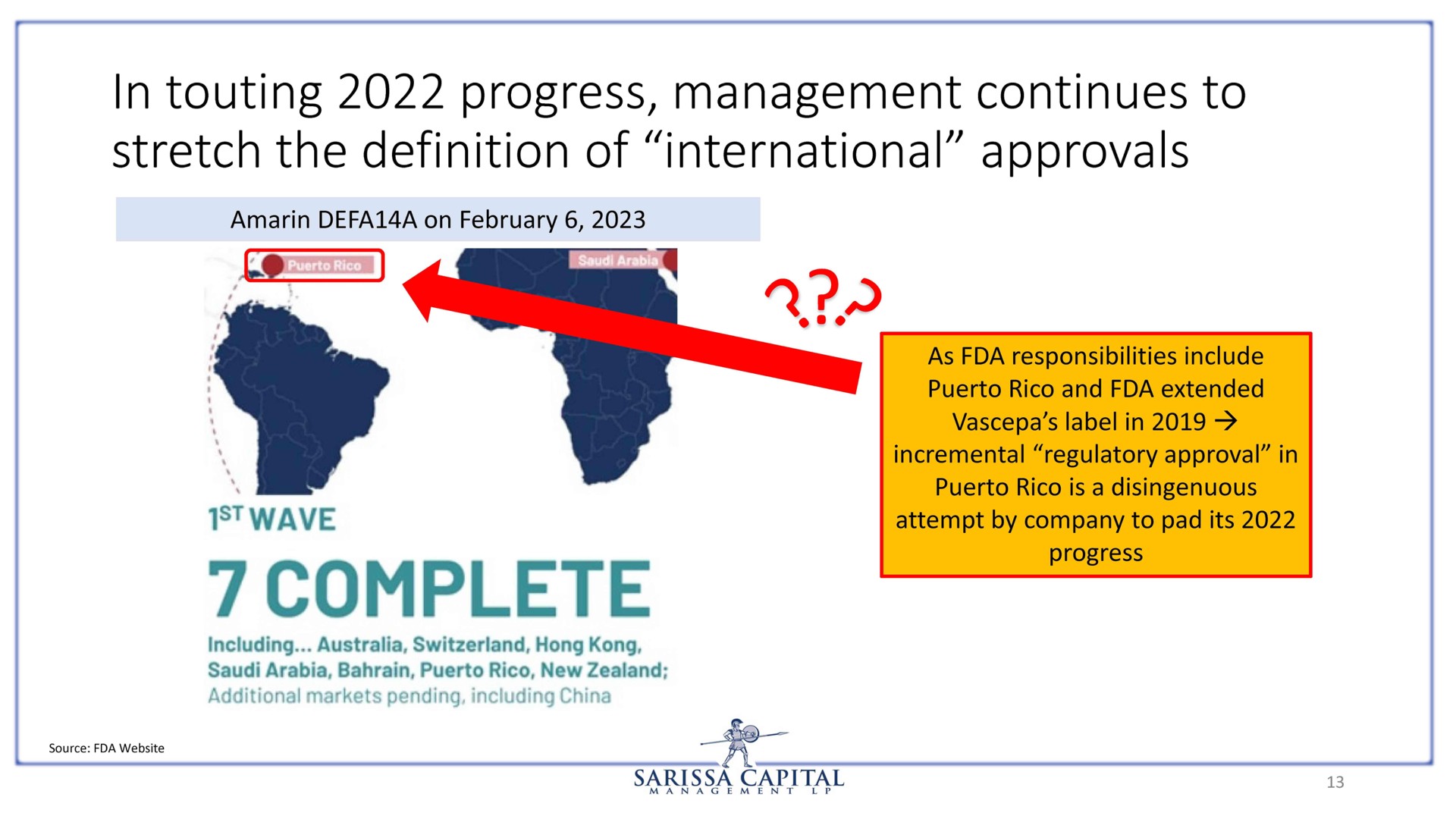 in touting progress management continues to stretch the definition of international approvals complete capital | Sarissa Capital