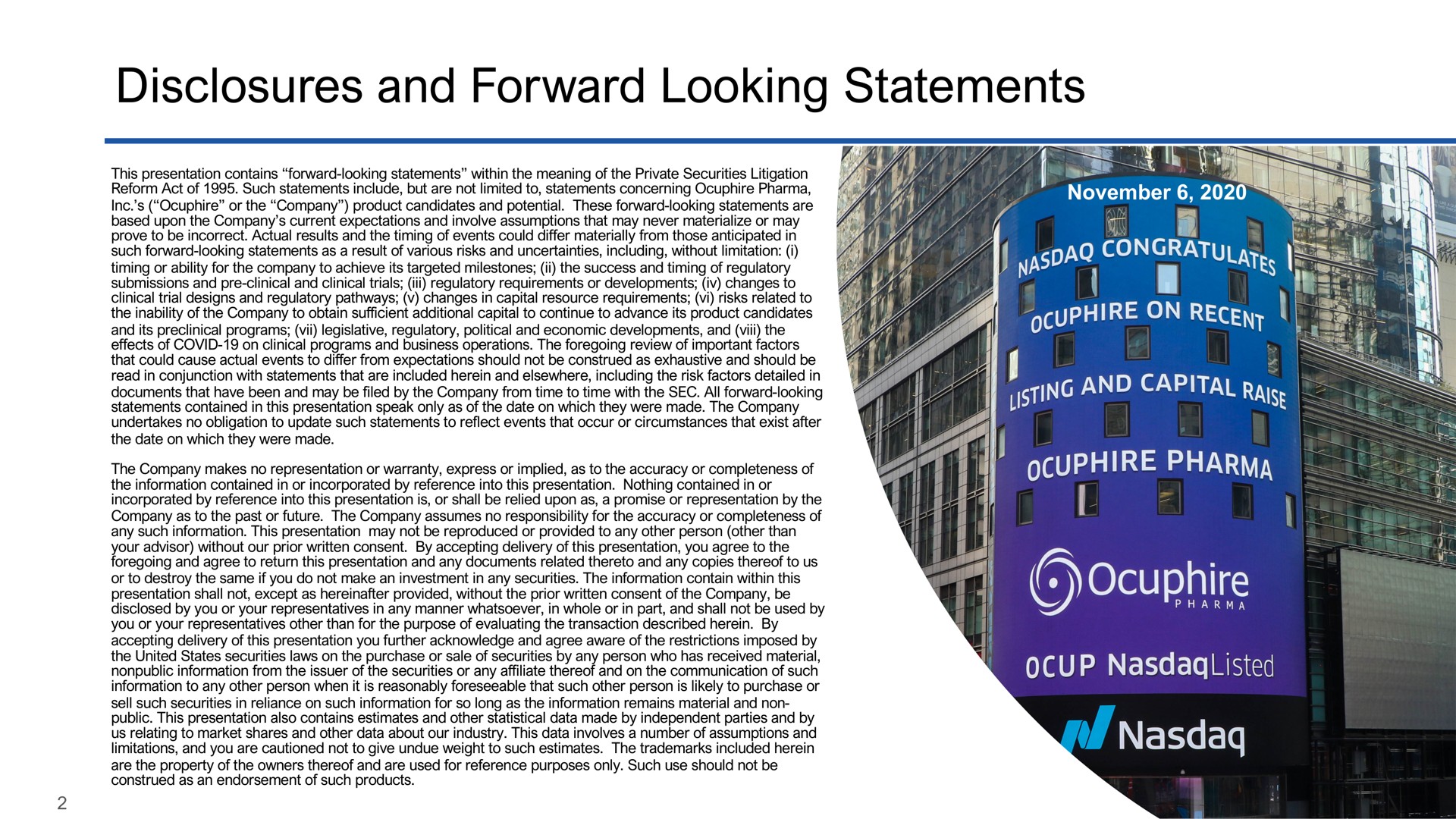 disclosures and forward looking statements be | Ocuphire Pharma