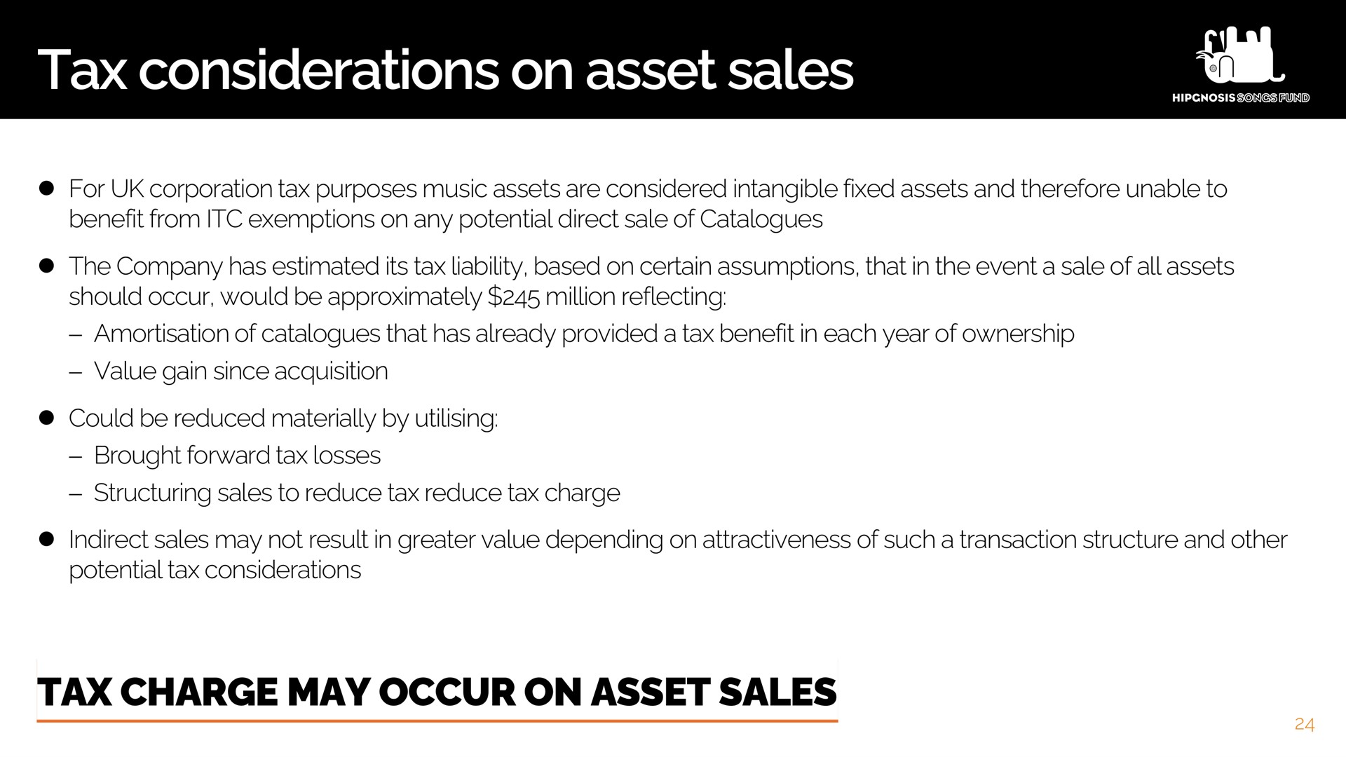 tax considerations on asset sales i charge may occur | Hipgnosis Songs Fund