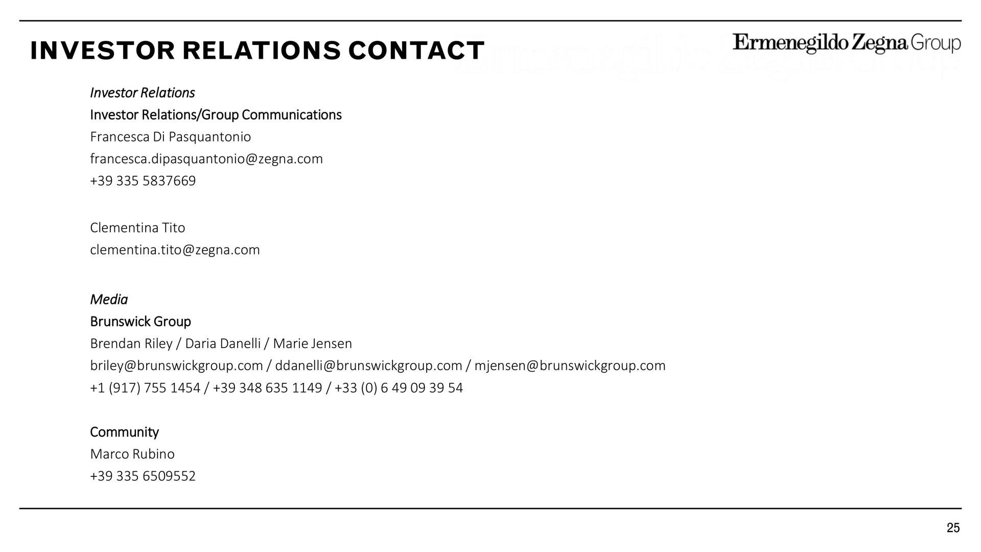 investor relations contact group | Zegna