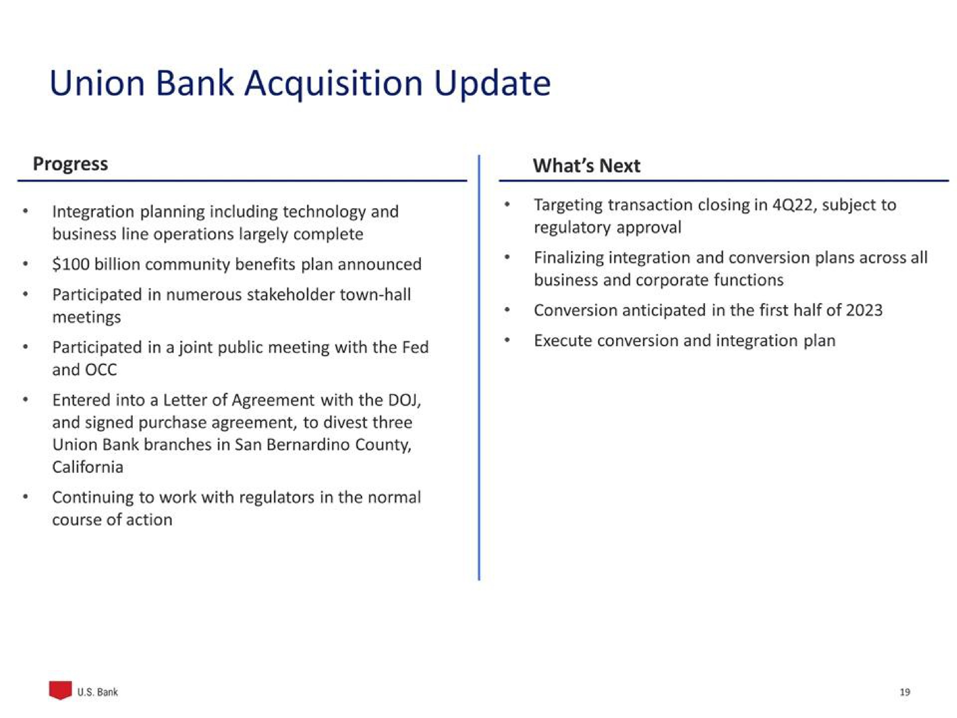 union bank acquisition update | U.S. Bancorp