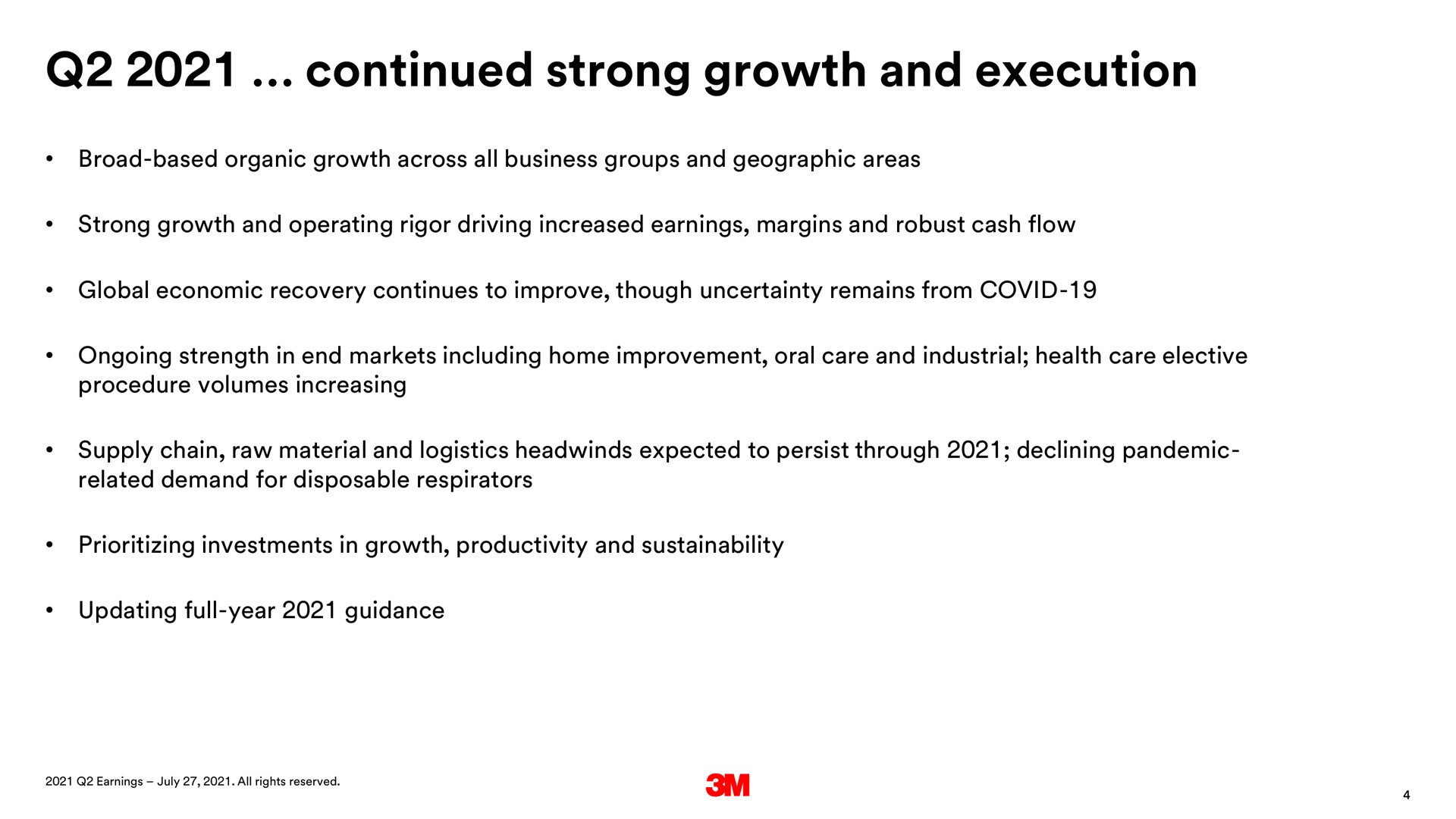 continued strong growth and execution vision | 3M