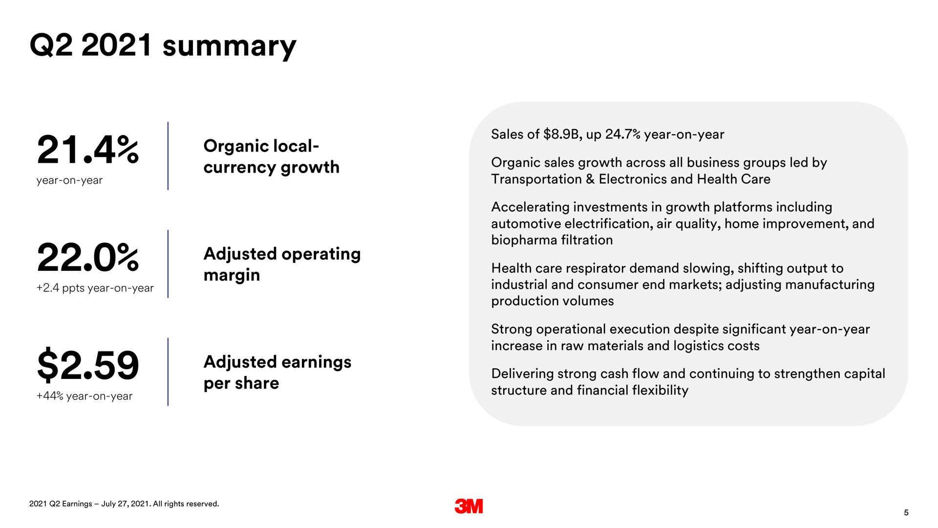 summary a a organic local adjusted operating | 3M