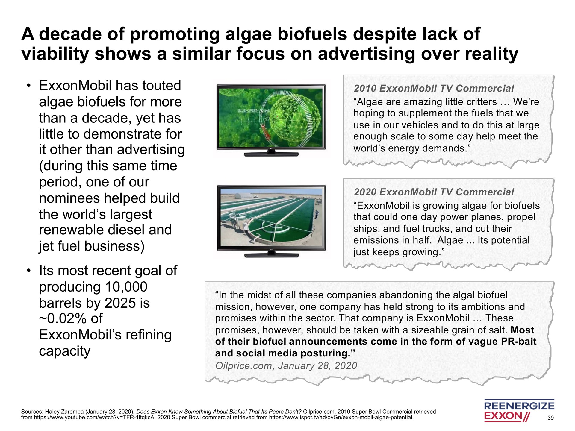 a decade of promoting algae despite lack of viability shows a similar focus on advertising over reality | Engine No. 1
