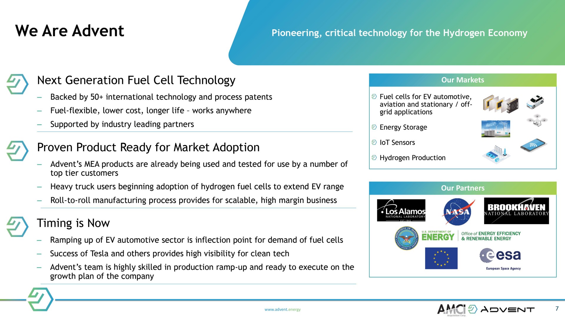 we are pioneering critical technology for the hydrogen economy next generation fuel cell technology proven product ready for market adoption timing is now | Advent