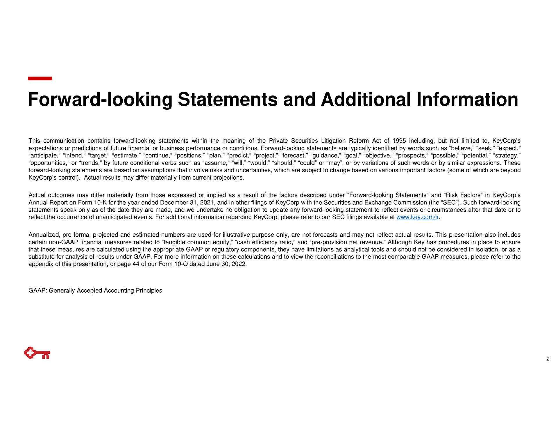 forward looking statements and additional information | KeyCorp