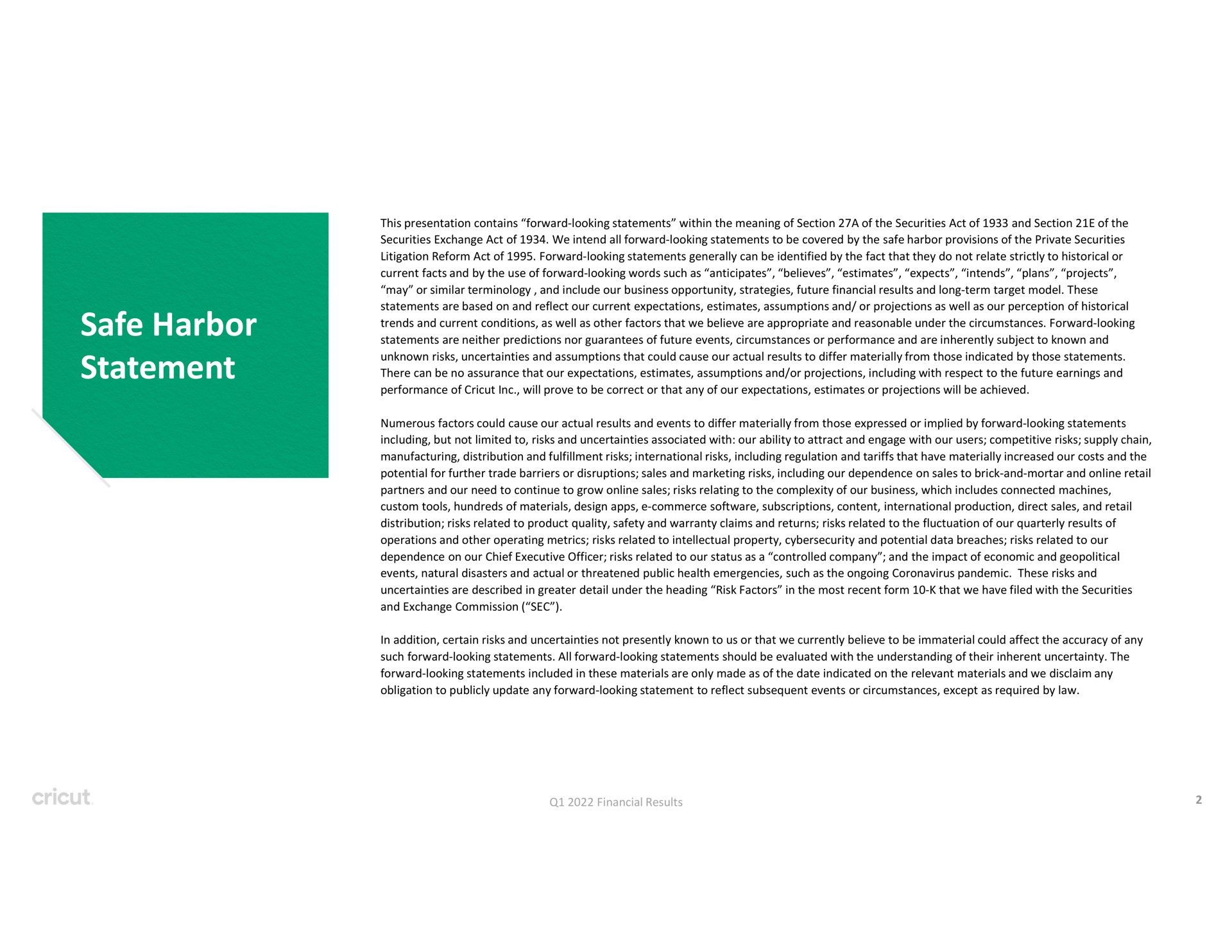 safe harbor statement | Circut