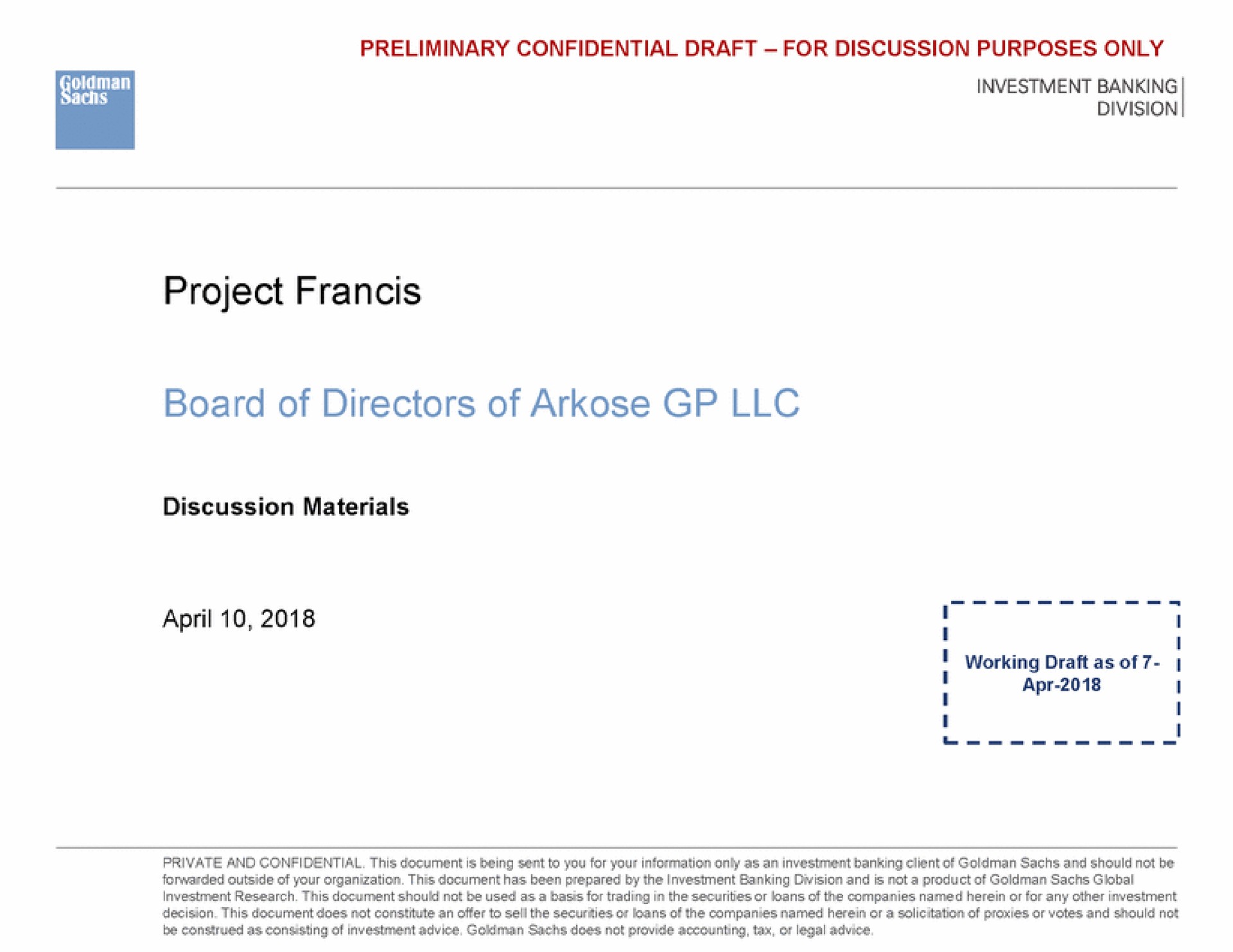 project board of directors of arkose | Goldman Sachs