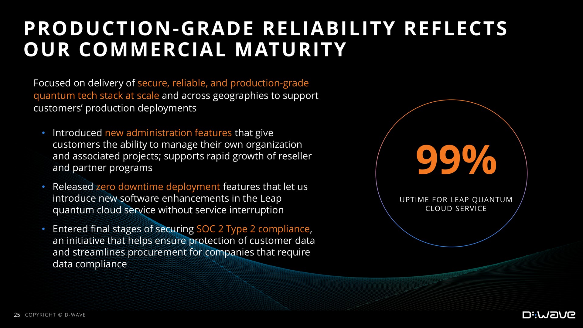 production grade reliability reflects our commercial maturity production grade | D-Wave