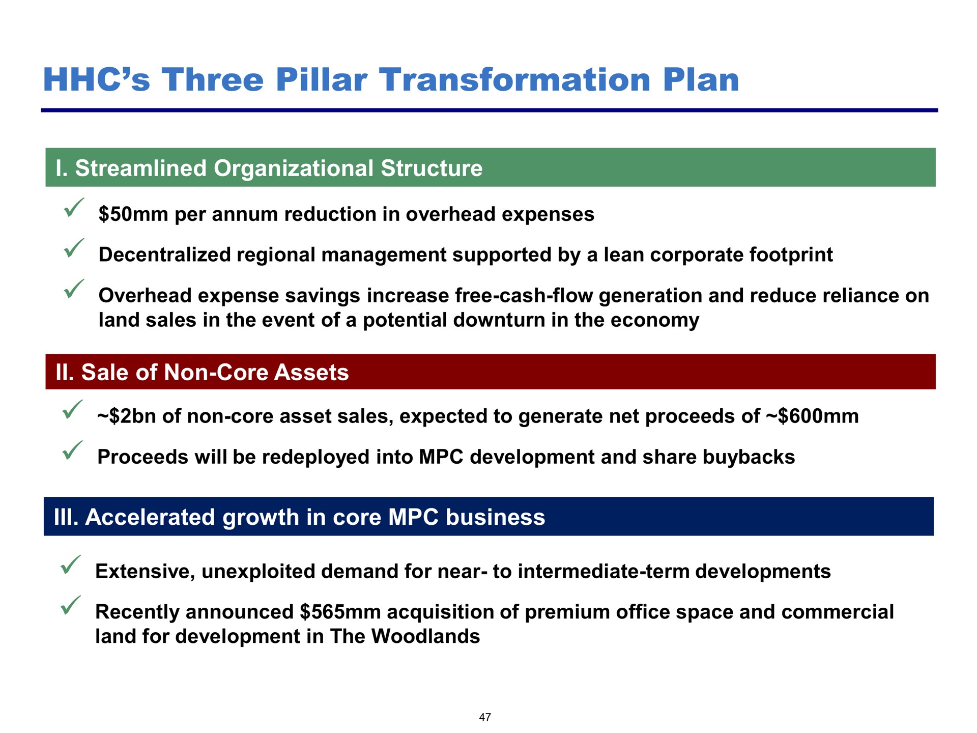 three pillar transformation plan | Pershing Square