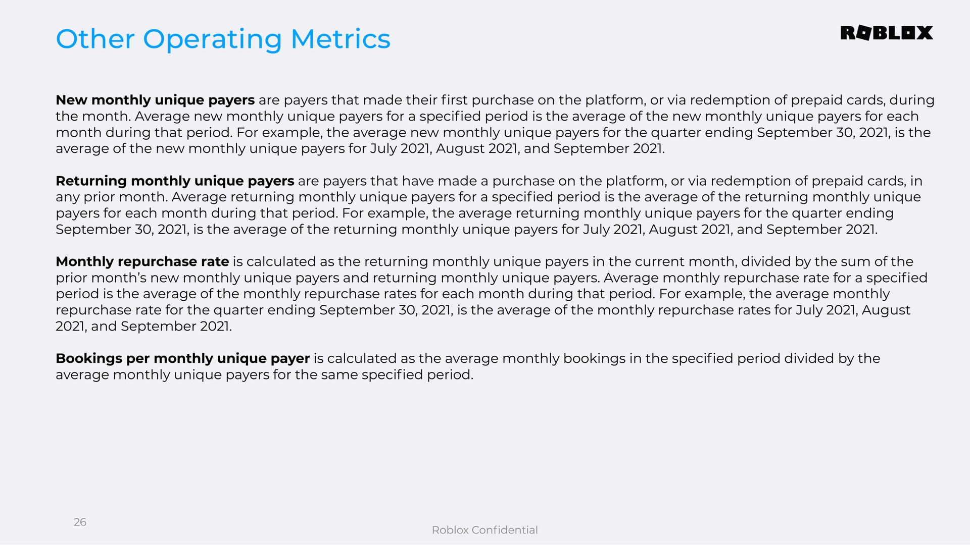 other operating metrics | Roblox