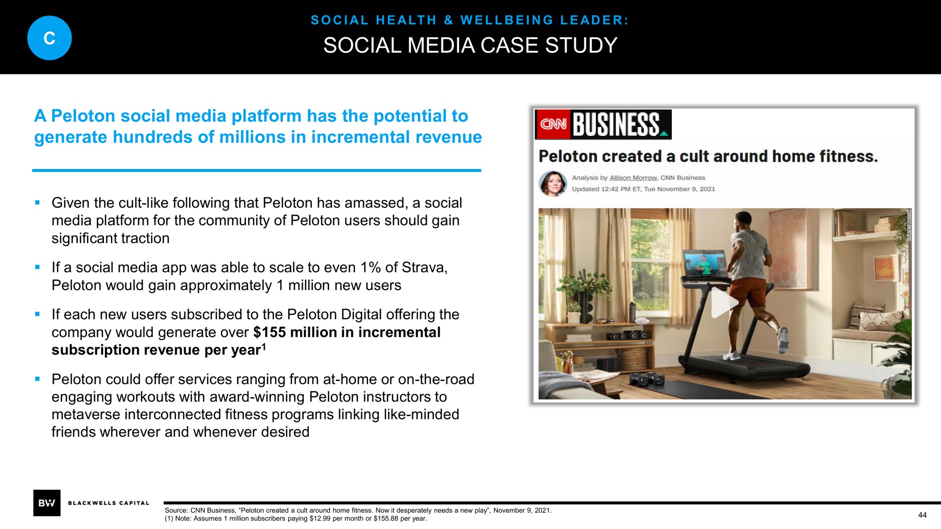 social media case study a peloton social media platform has the potential to generate hundreds of millions in incremental revenue | Blackwells Capital