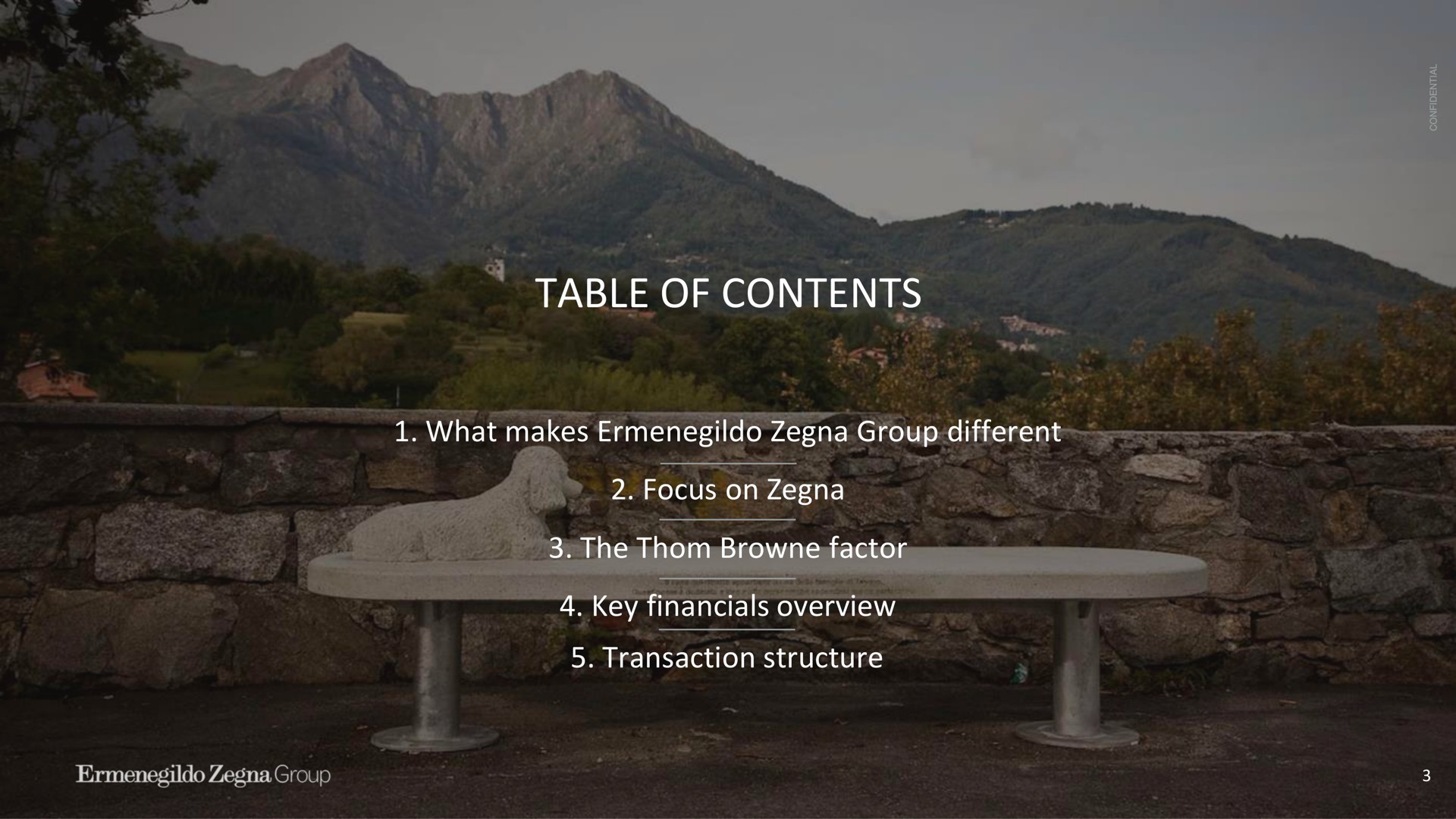 table of contents what makes group different focus on the factor key overview transaction structure | Zegna