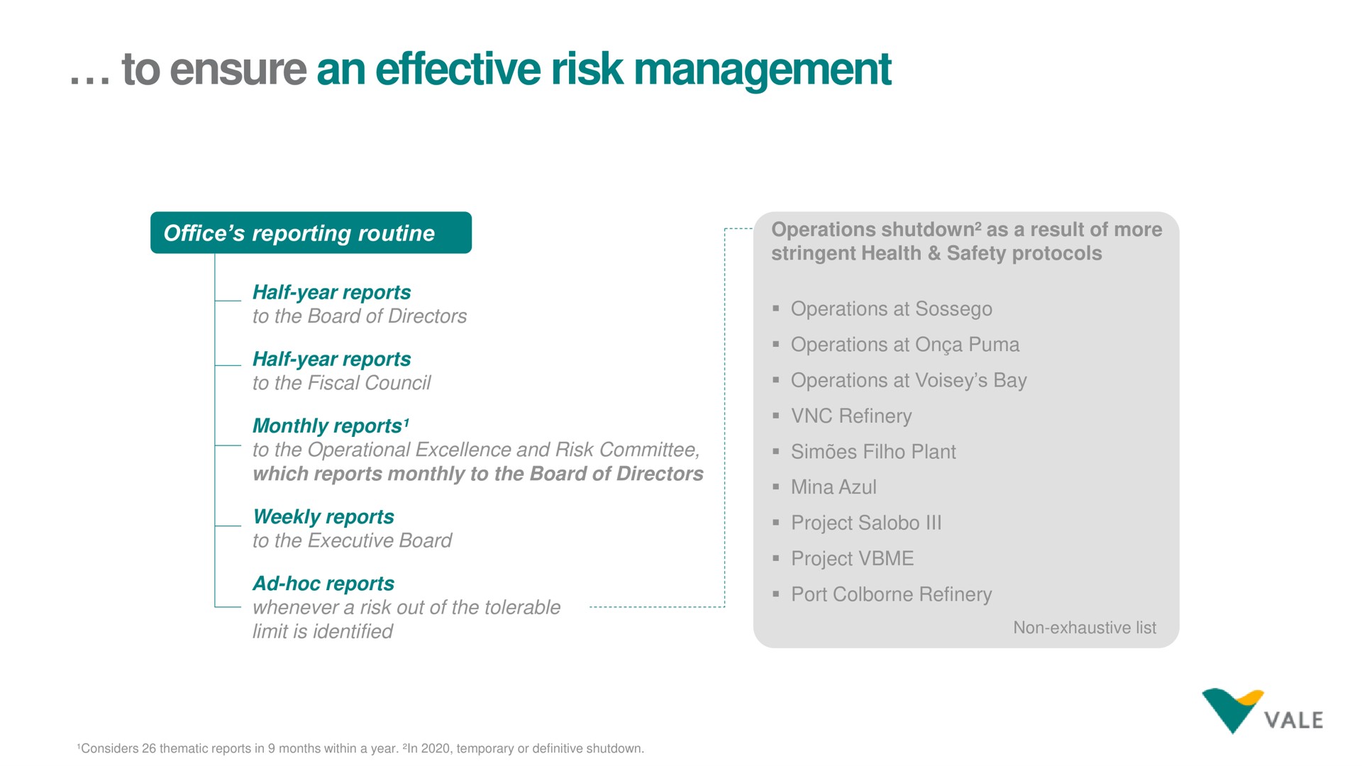 to ensure an effective risk management | Vale