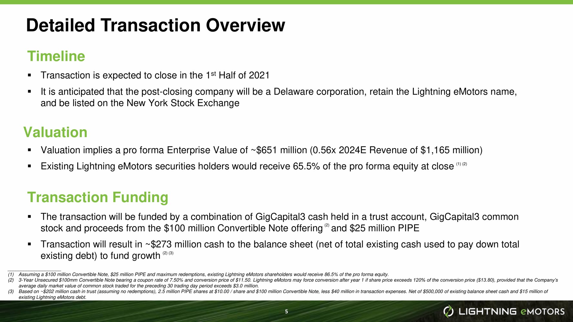 detailed transaction overview valuation transaction funding | Lightning eMotors