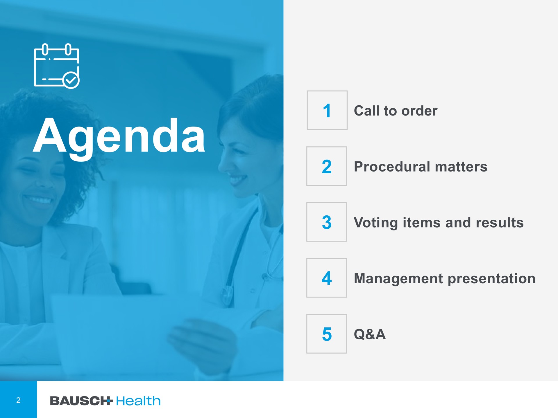 agenda call to order procedural matters voting items and results management presentation a health | Bausch Health Companies