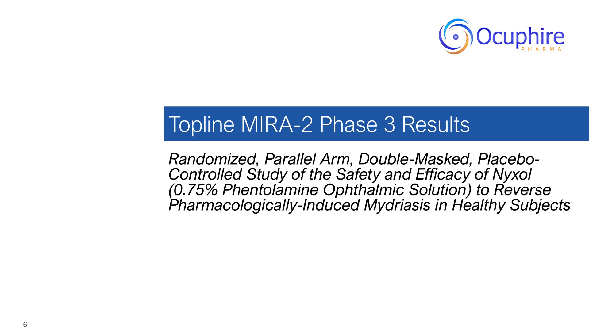 topline phase results randomized parallel arm double masked placebo controlled study of the safety and efficacy of ophthalmic solution to reverse pharmacologically induced mydriasis in healthy subjects | Ocuphire Pharma