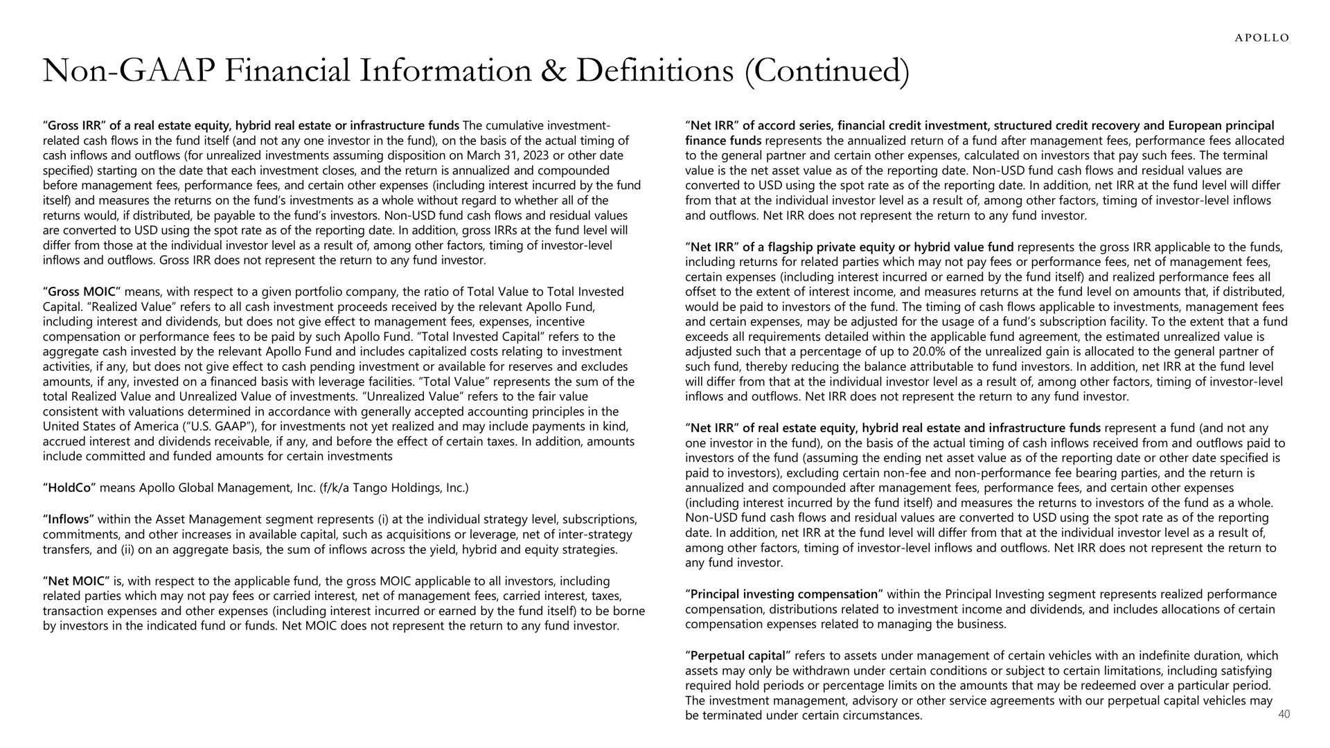non financial information definitions continued | Apollo Global Management