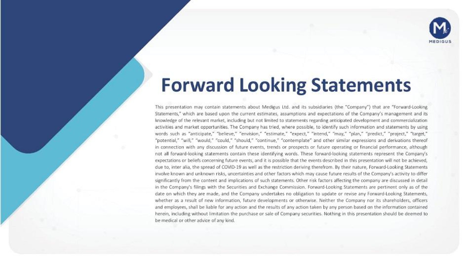 forward looking statements | Medigus