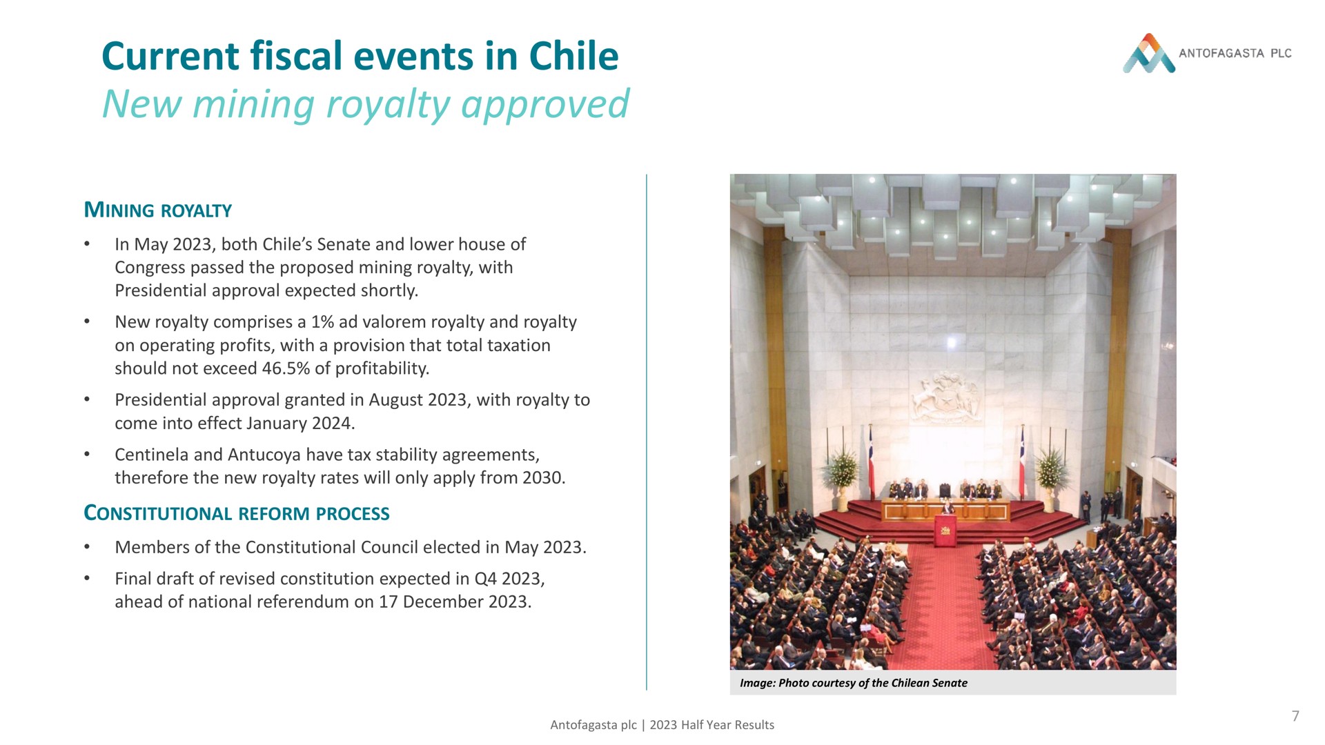 current fiscal events in chile new mining royalty approved a | Antofagasta