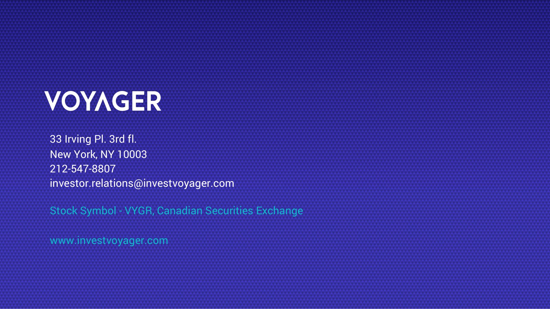 new york investor relations stock symbol securities exchange voyager | Voyager Digital