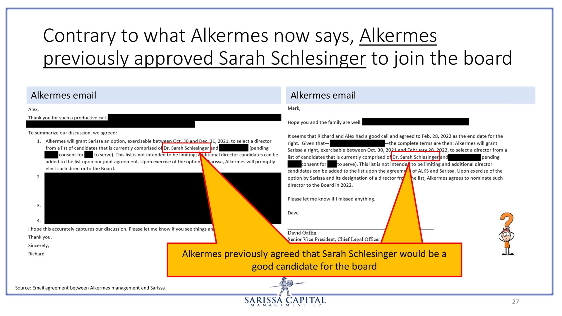 contrary to what alkermes now says alkermes previously approved to join the board | Sarissa Capital