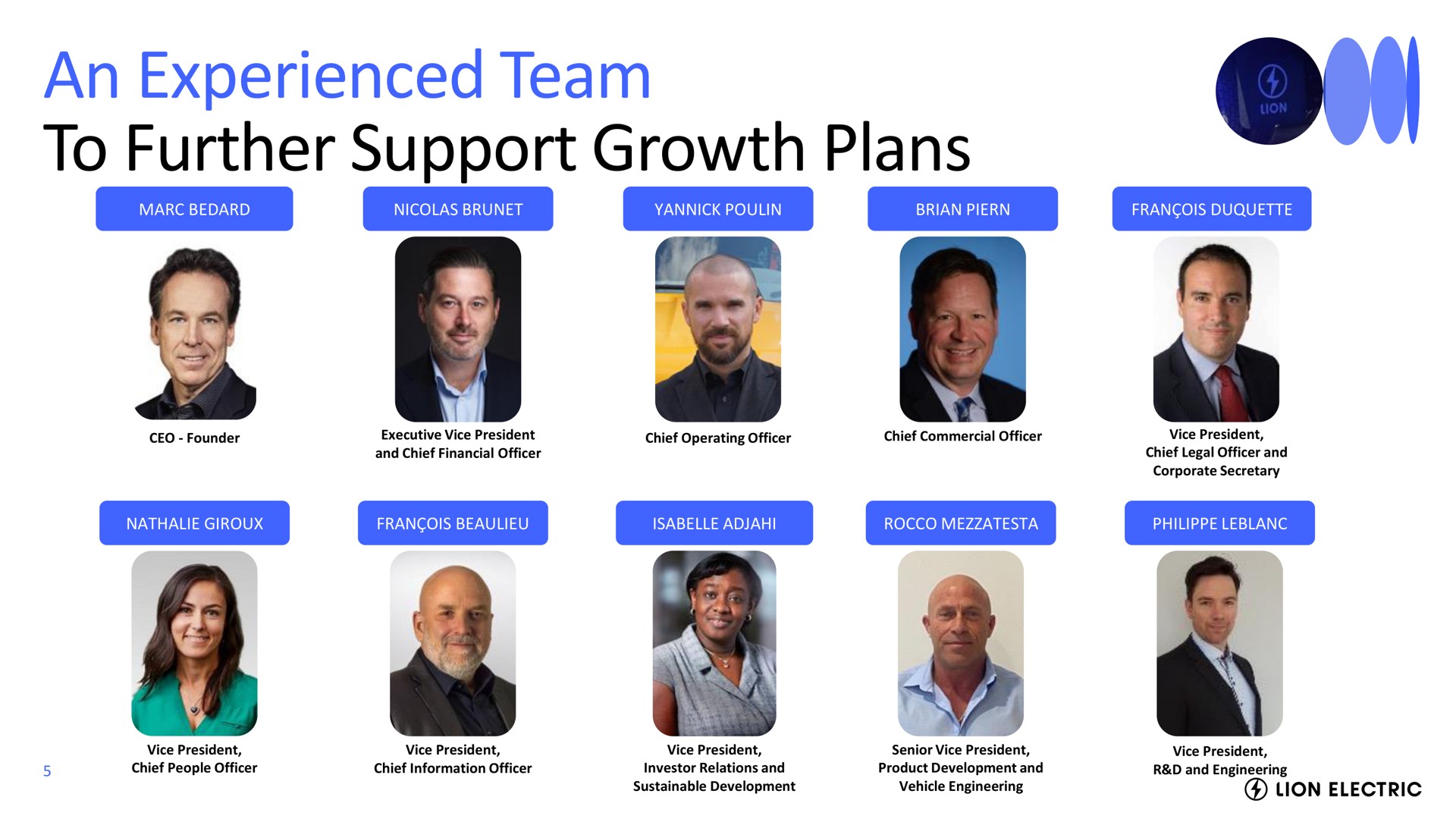an experienced team to further support growth plans i | Lion Electric