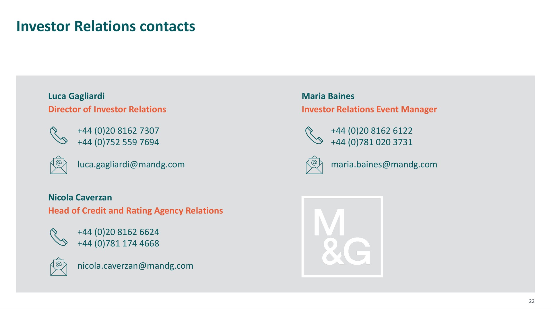 investor relations contacts | M&G