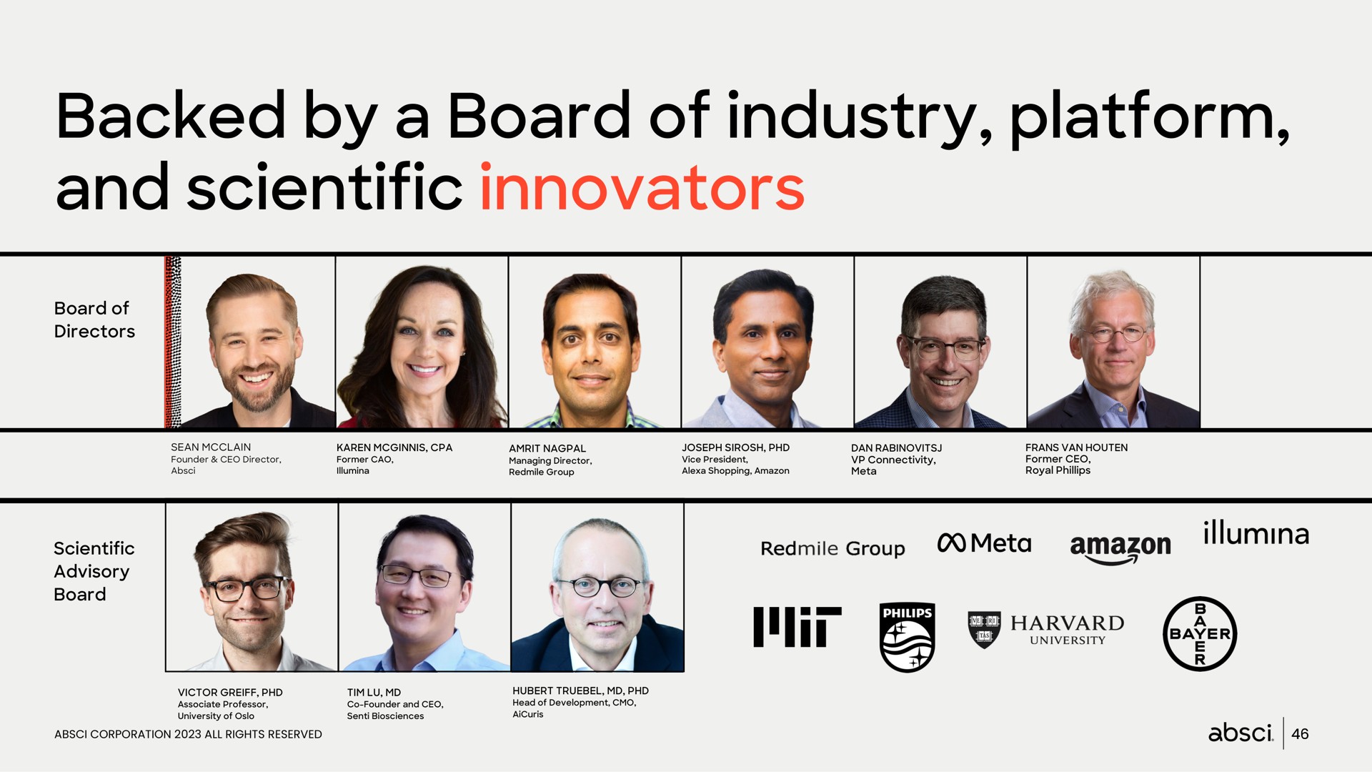 backed by a board of industry platform and scientific innovators ill | Absci