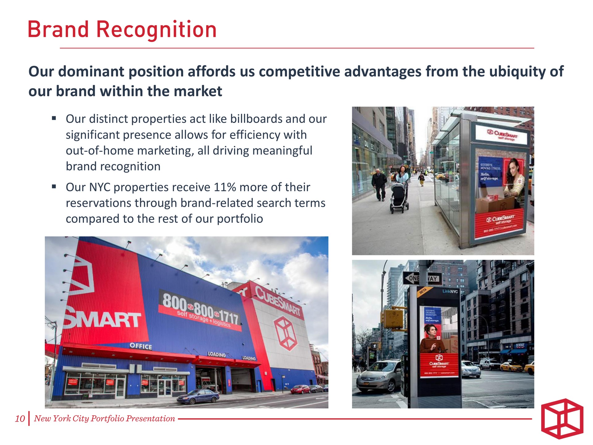 our dominant position affords us competitive advantages from the ubiquity of our brand within the market recognition | CubeSmart