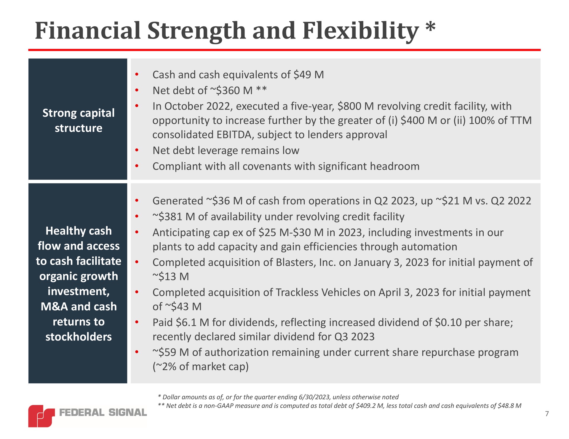 financial strength and flexibility | Federal Signal