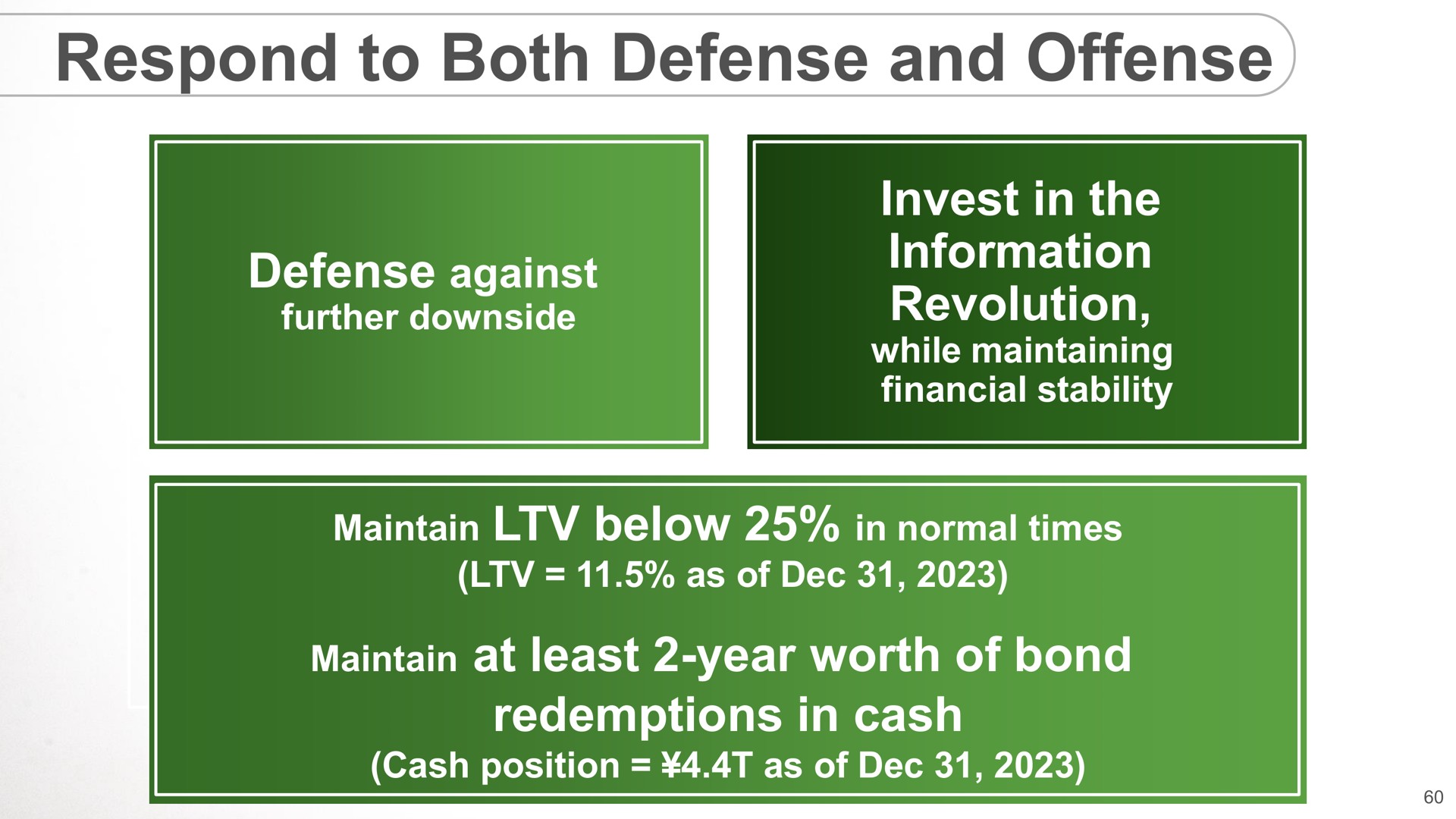 respond to both defense and offense invest in the information revolution maintain at least year worth of bond redemptions in cash | SoftBank