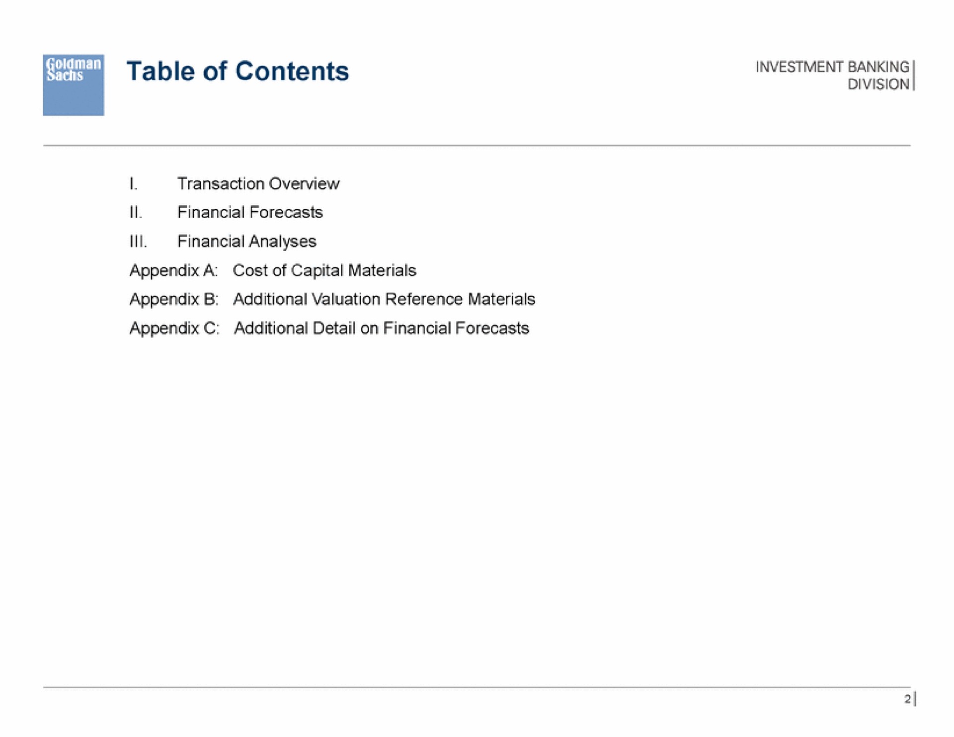table of contents | Goldman Sachs