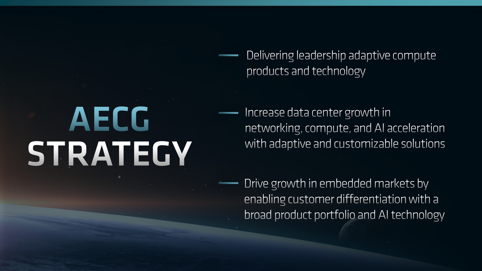 delivering leadership adaptive compute products and technology a as increase data center growth in networking compute and acceleration with adaptive and solutions drive growth in embedded markets by enabling customer differentiation with a broad product portfolio and technology | AMD