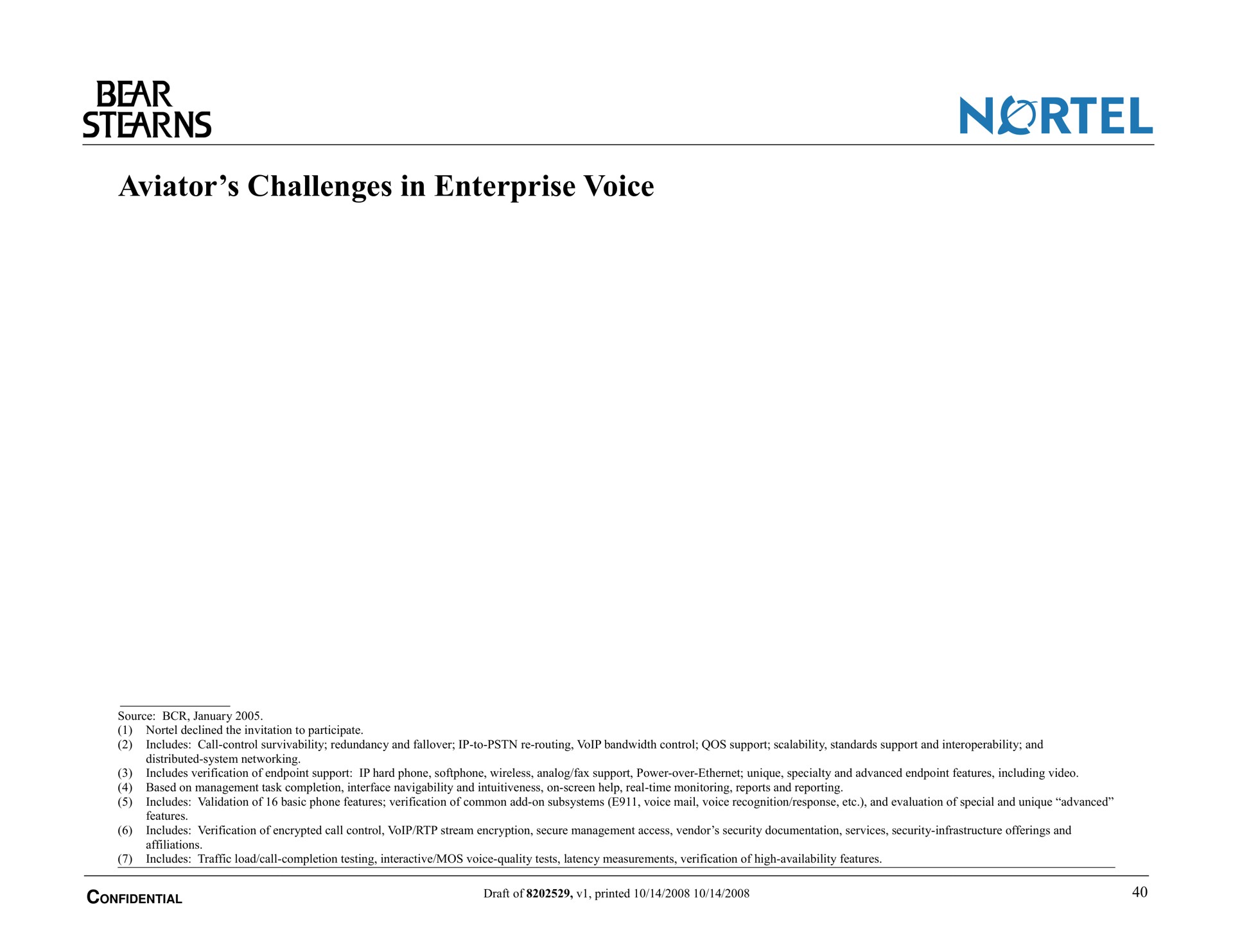 aviator challenges in enterprise voice | Bear Stearns