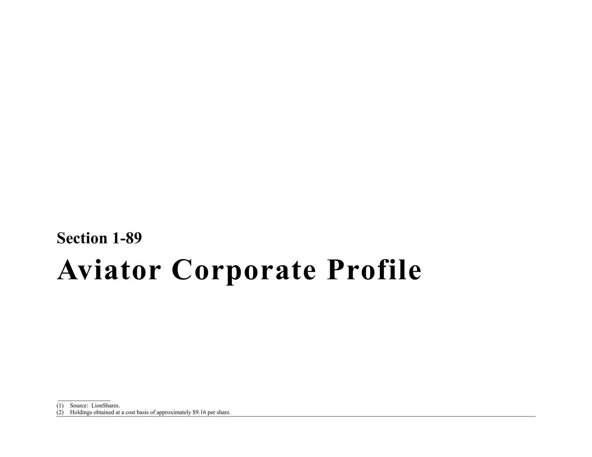 section aviator corporate profile | Bear Stearns