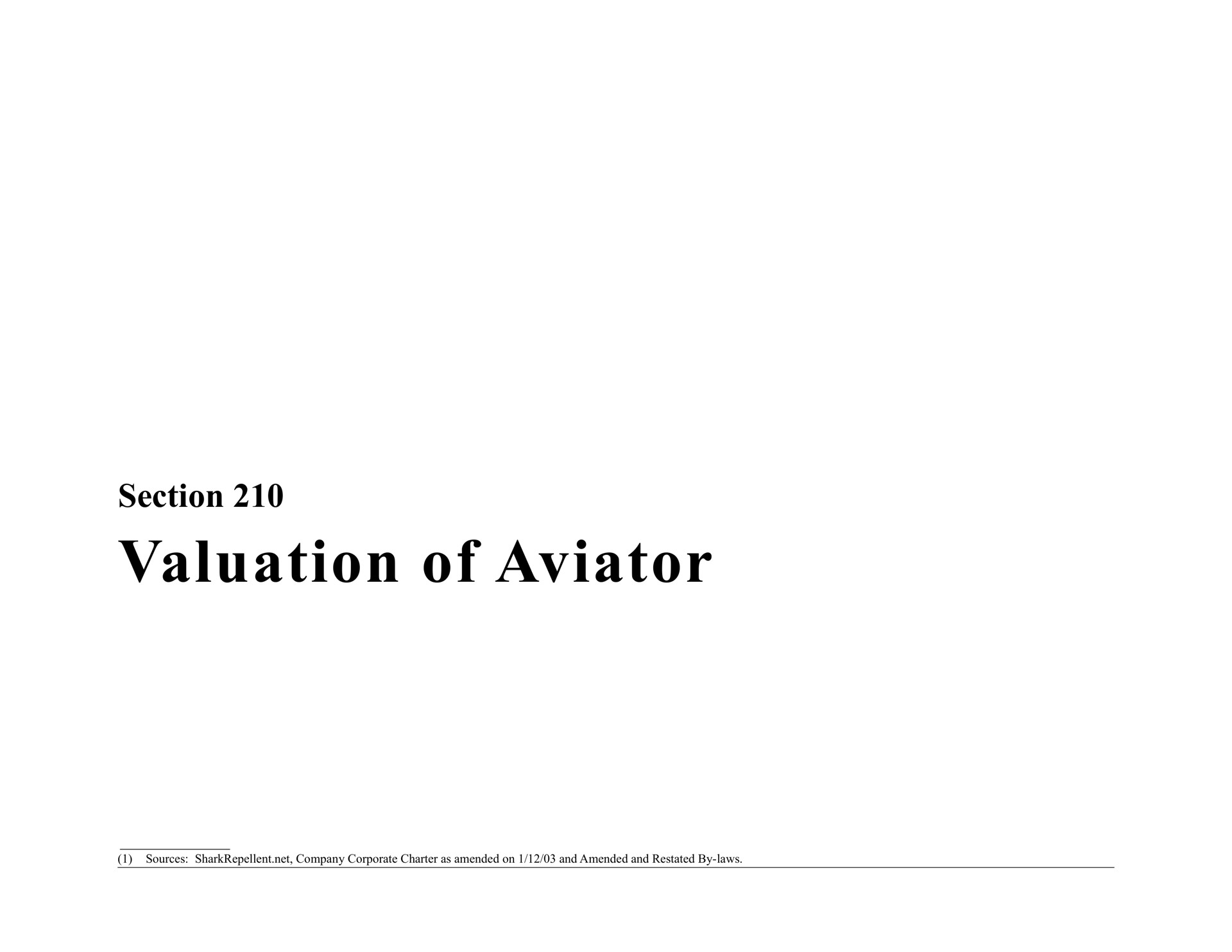 section valuation of aviator | Bear Stearns