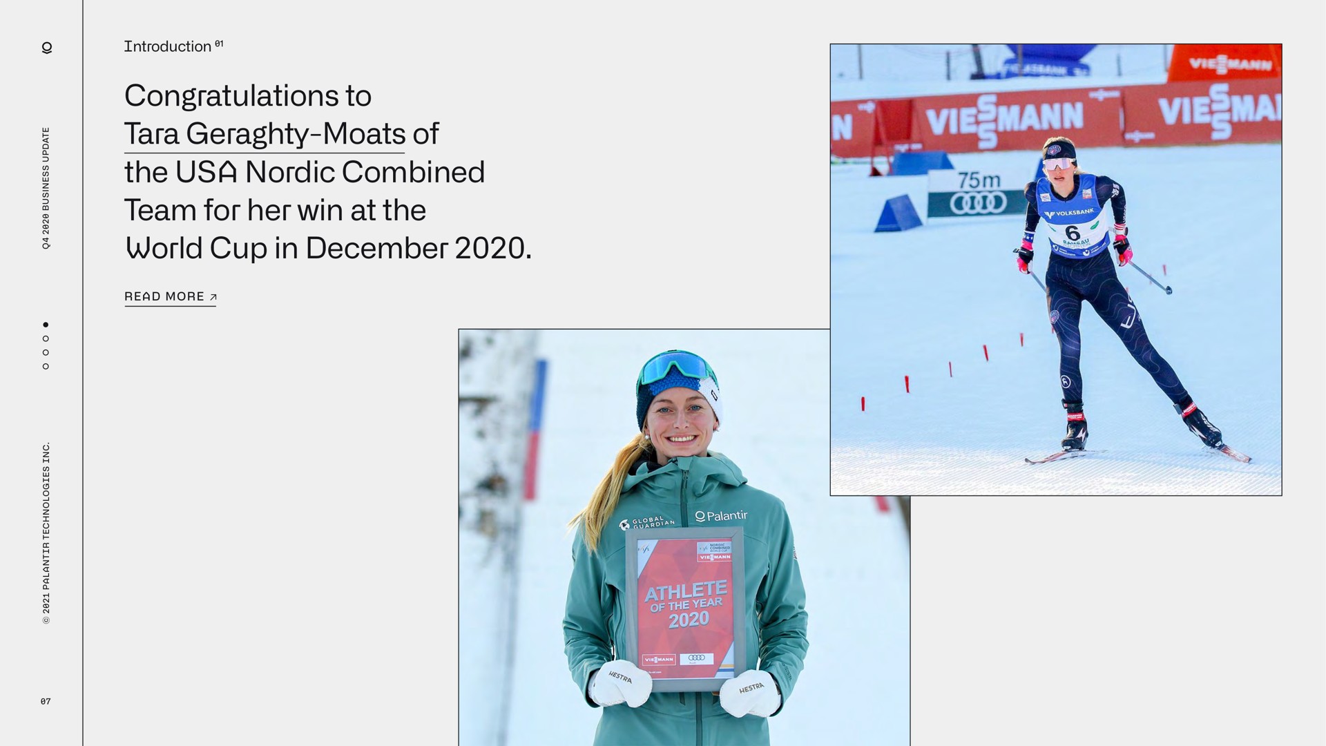congratulations to tara moats of the combined team for her win at the world cup in eta | Palantir