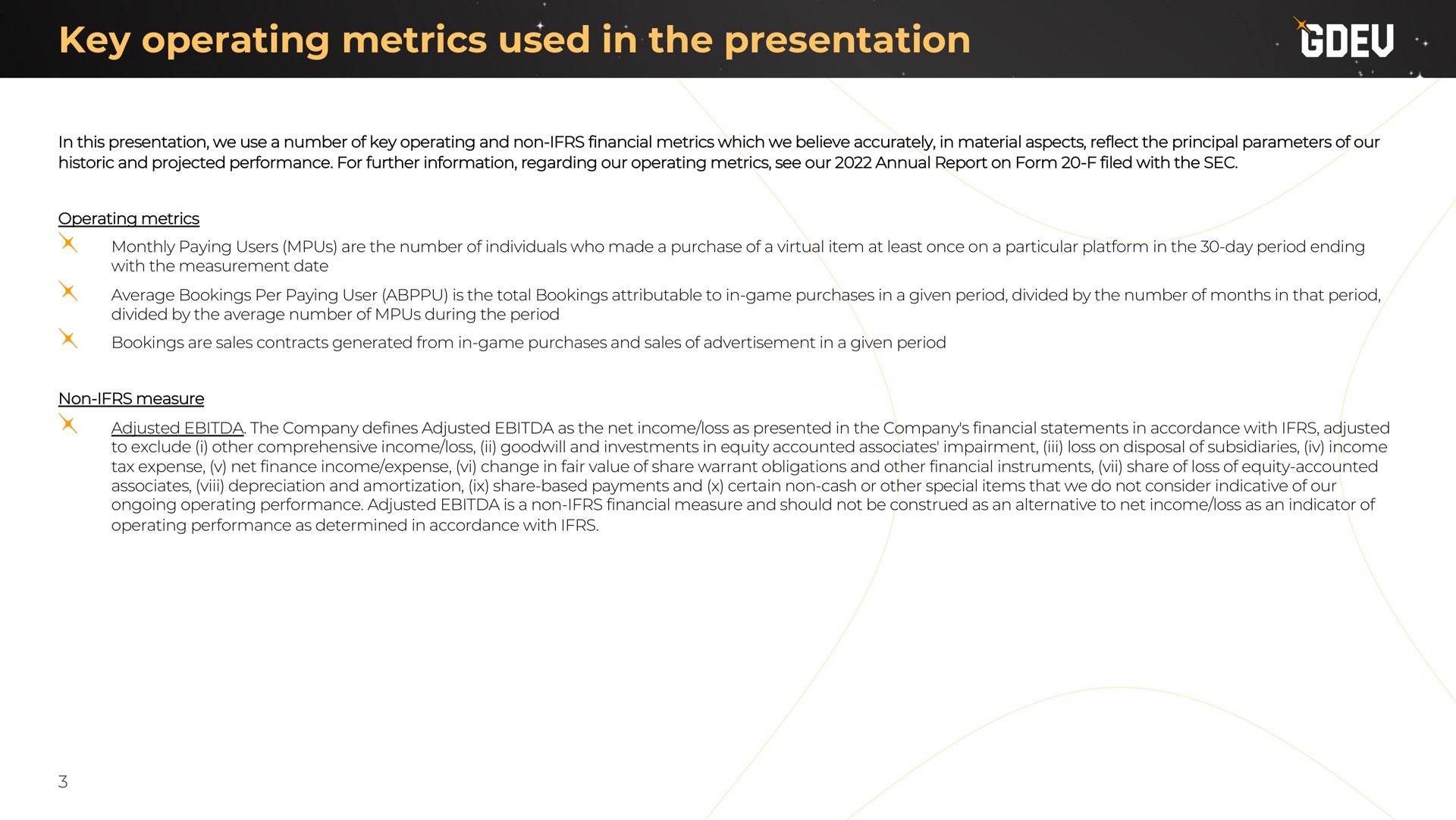 key operating metrics used in the presentation | Nexters